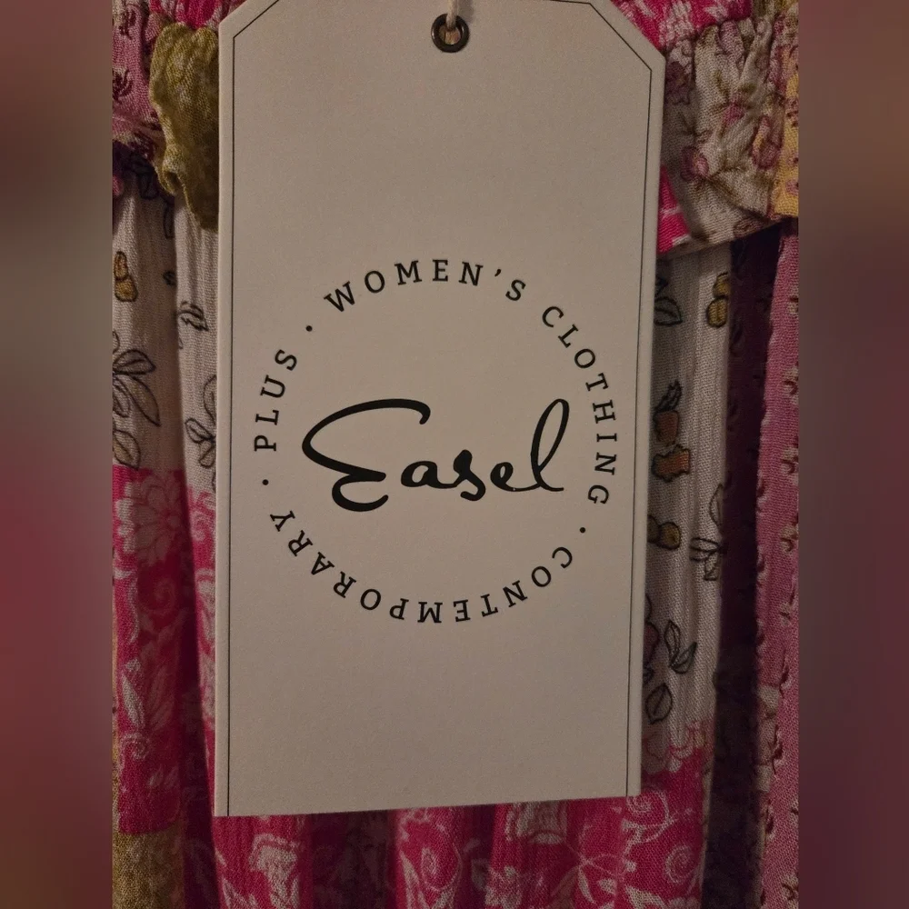 Easel Pink and Lime Ruffled Floral Asymmetrical Tiered Sundress - Picture 2 of 6